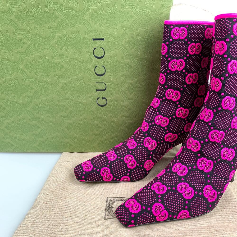 NIB Gucci GG 75mm Knit Ankle Boots Size 36.5